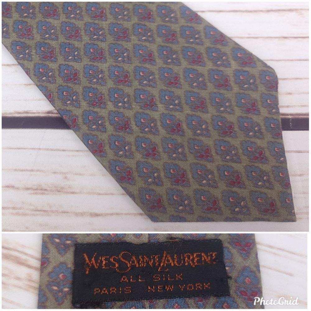 Vintage Yves Saint Laurent Blue Paisley Neck Tie
